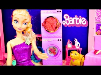 Barbie Glam Laundry Frozen Princess Anna and Elsa Wash Littlest Pet Shop Play Doh Toys Videos