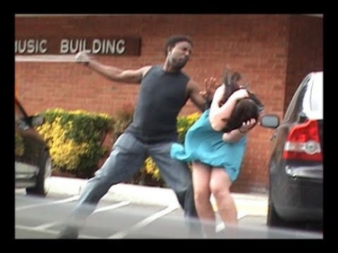Stupid guy hits girlfriend!
